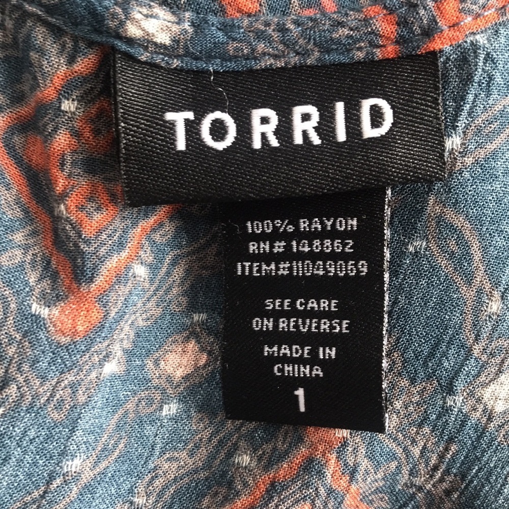 Torrid slate blue & orange long sleeves, cold shoulder top size 1 - Picture 5 of 9
